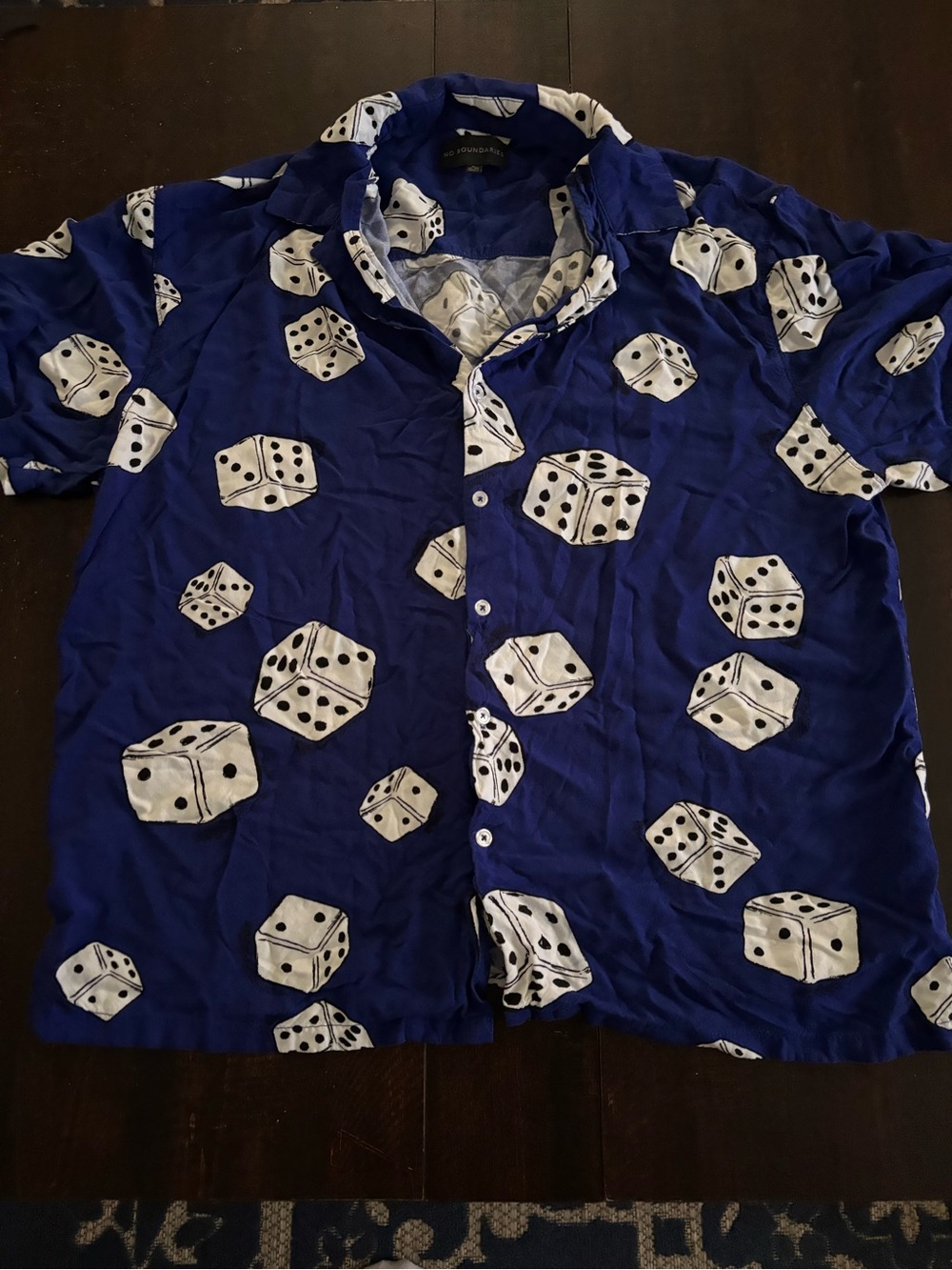 No Boundaries Men's Royal Blue Dice Print Short-Sleeve Button-Up Shirt